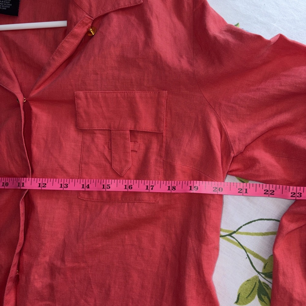 Linen Blend Coastal Coral Pink Button Down Women's Shirt Preppy Resort Wear 16 - Picture 5 of 6